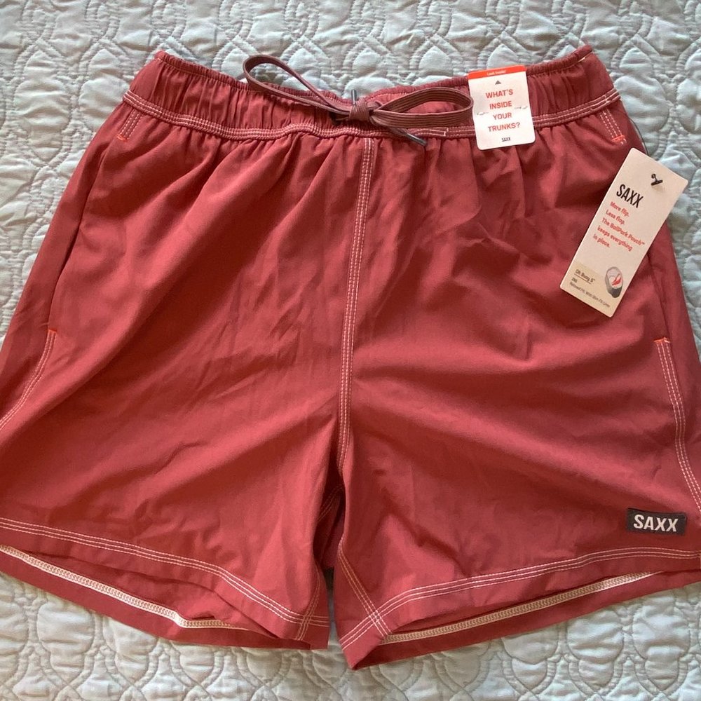 Saxx Swim Shorts “Oh Boy” Medium 5” in Desert Red (NWT – Never even tried on)